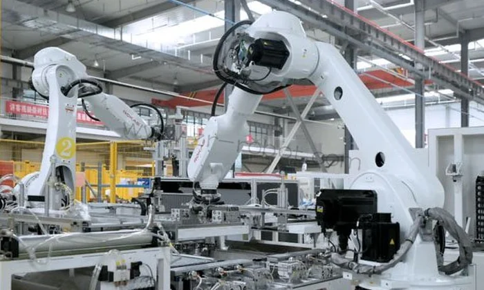Industrial robot production line maintenance illustration