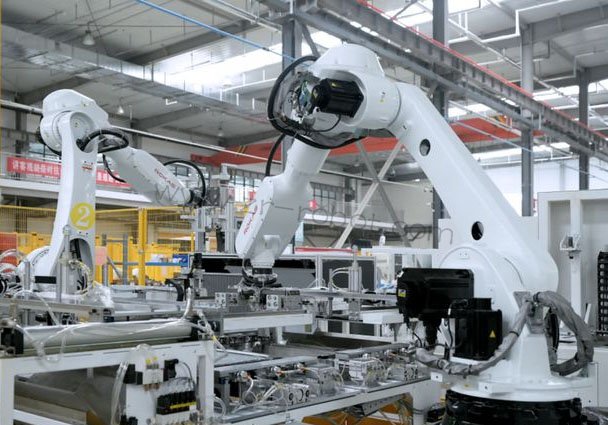 Industrial robot production line illustration